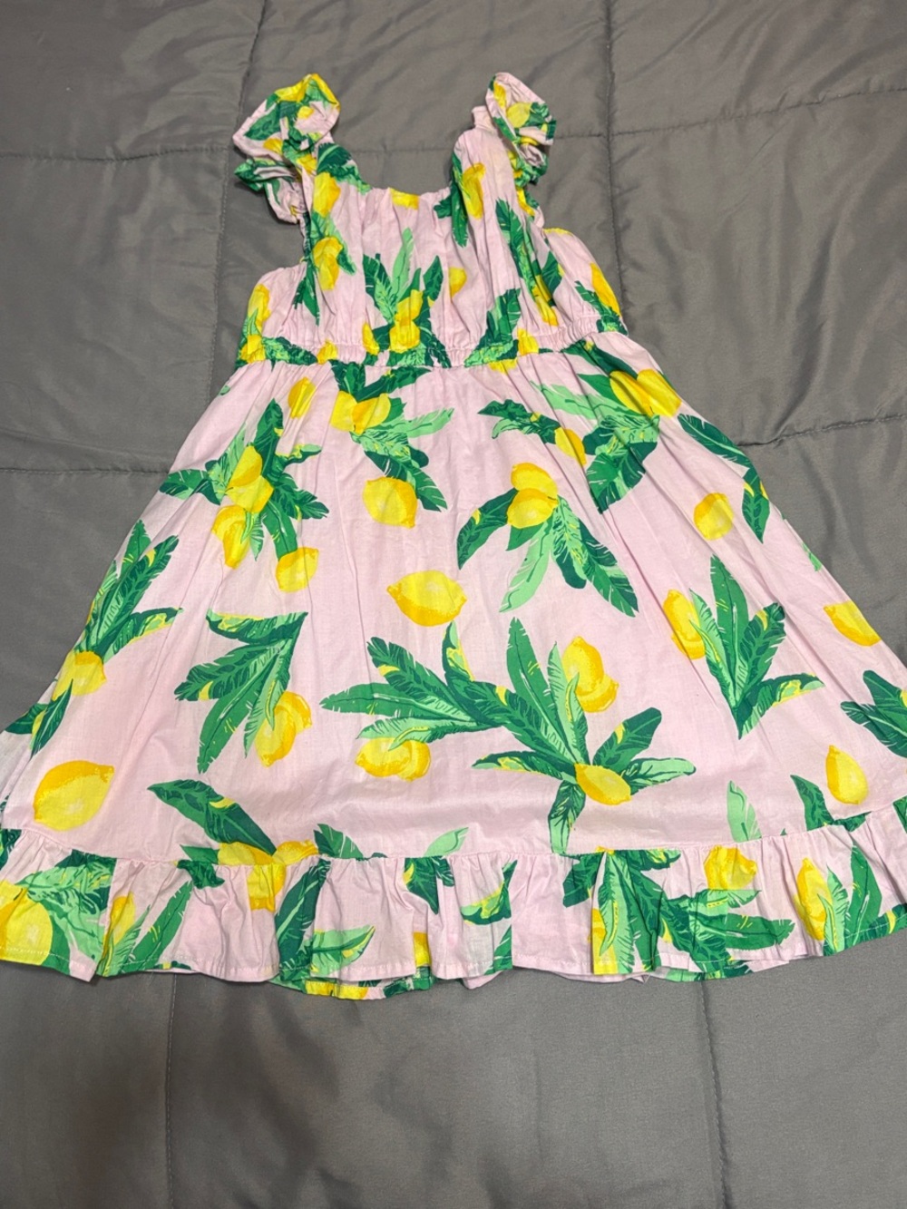 Crewcuts Pink Lemon Print Ruffle-Strap Dress